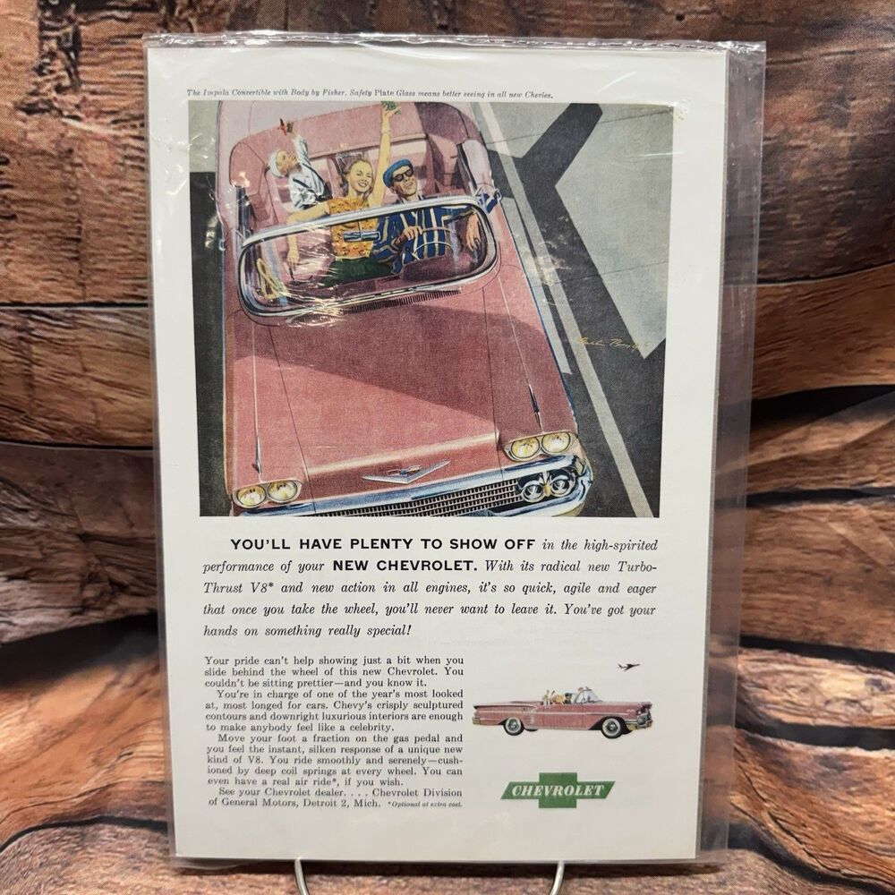 Vintage 1958 Chevy Impala Convertible Print Ad Plenty To Show Off Chevrolet Art
